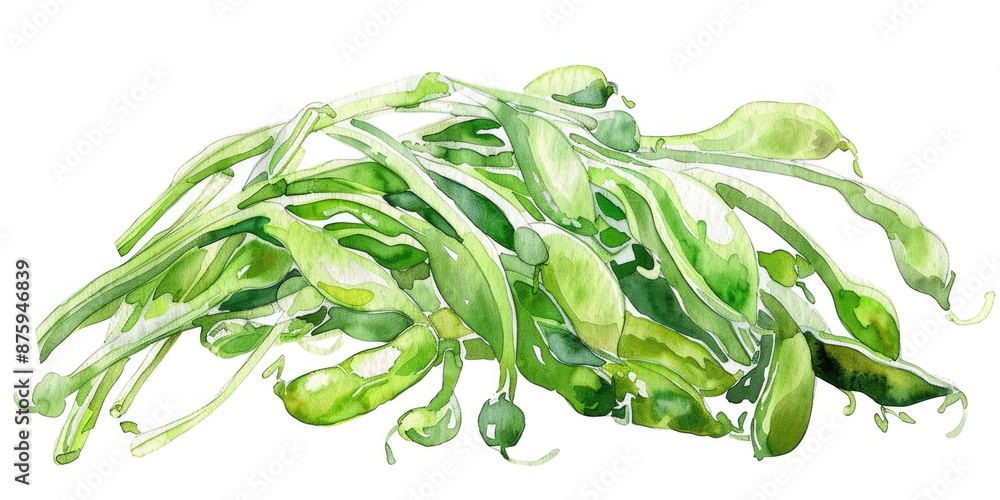 Poster Hand-drawn Watercolor Illustration of Fresh and Healthy Mung Bean Sprouts