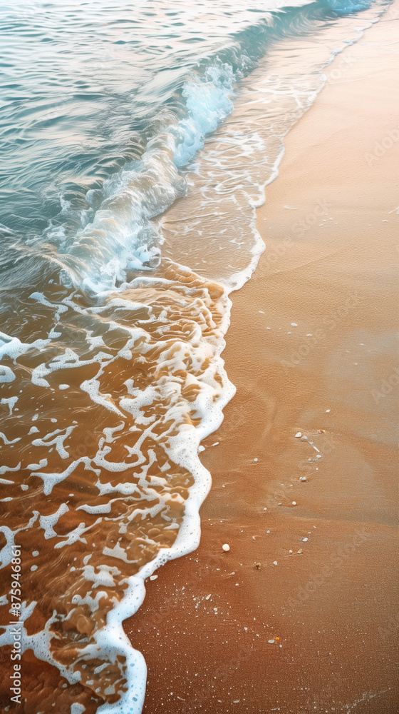 Poster ocean waves on the edge of a sandy shore line. background image. created with generative ai technolo