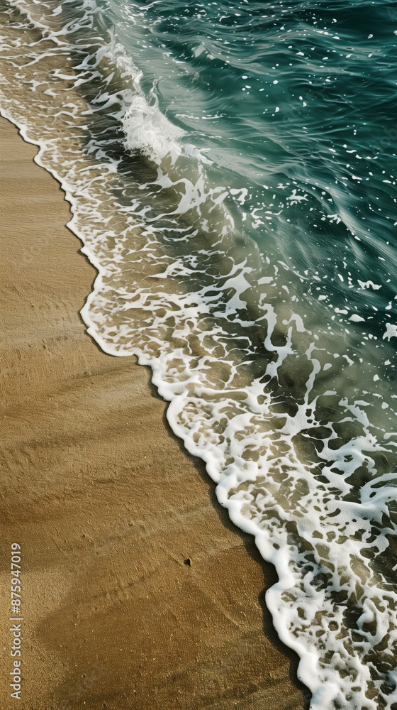 Poster ocean waves on the edge of a sandy shore line. background image. created with generative ai technolo