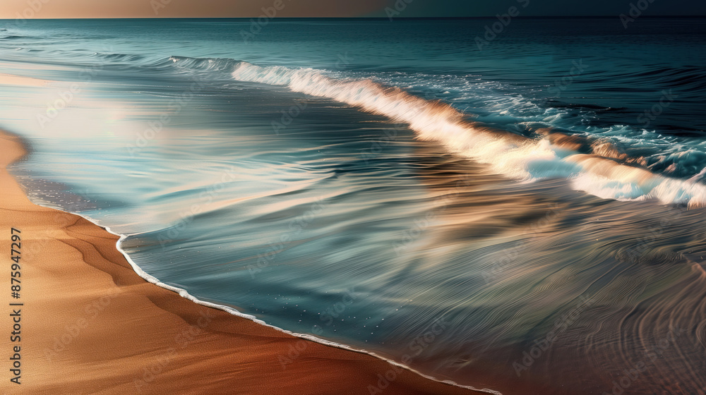 Poster ocean waves on the edge of a sandy shore line. background image. created with generative ai technolo
