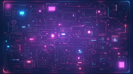 Obraz premium Abstract futuristic background in dark colors. Purple abstract microcircuits and processors. AI generative