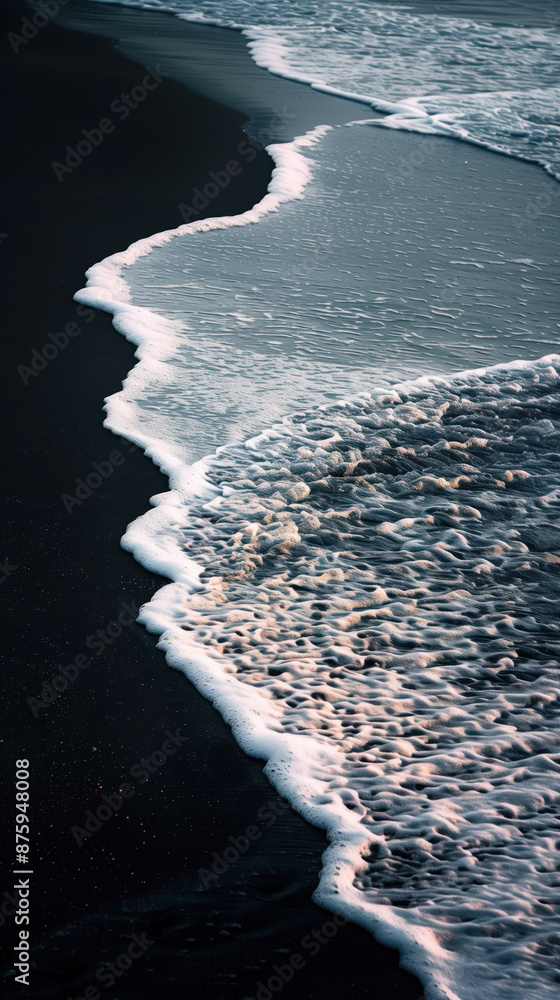 Poster ocean waves on the edge of a sandy shore line. background image. created with generative ai technolo