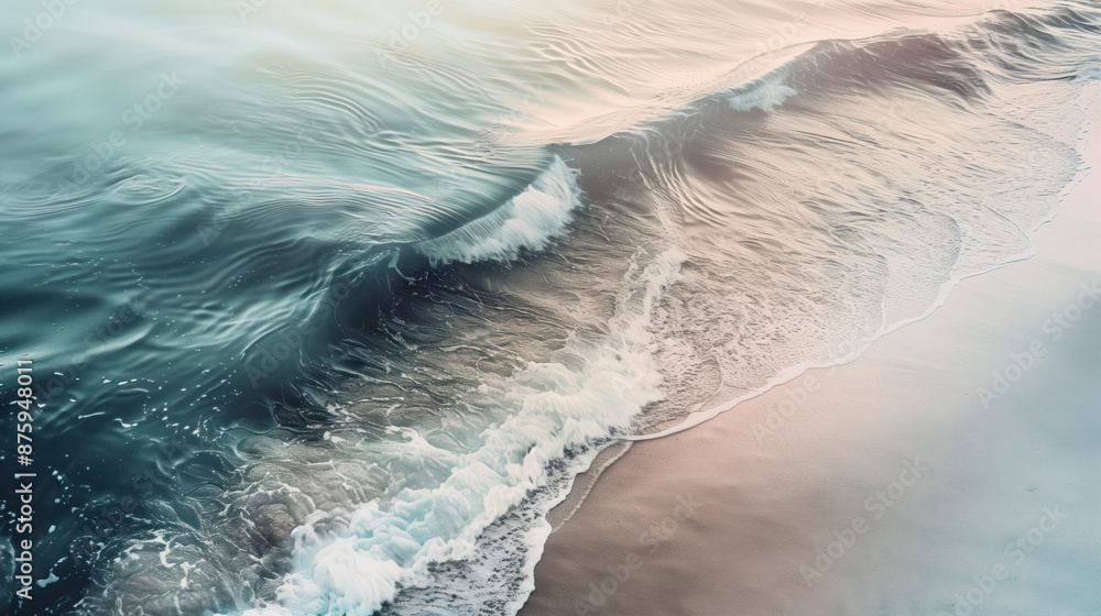 Poster ocean waves on the edge of a sandy shore line. background image. created with generative ai technolo