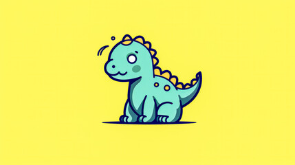 Obraz premium A cartoon dinosaur is sitting on a yellow background.