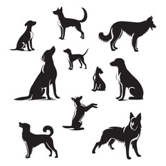 Set of silhouettes of dogs Vector illustration isolated on white background