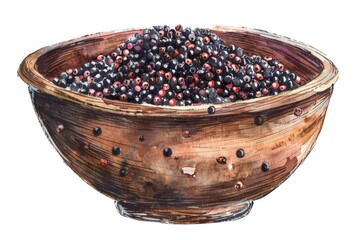 Organic Red Quinoa Seeds Bowl. Hand Drawn Watercolor Illustration of Healthy Grain Crop