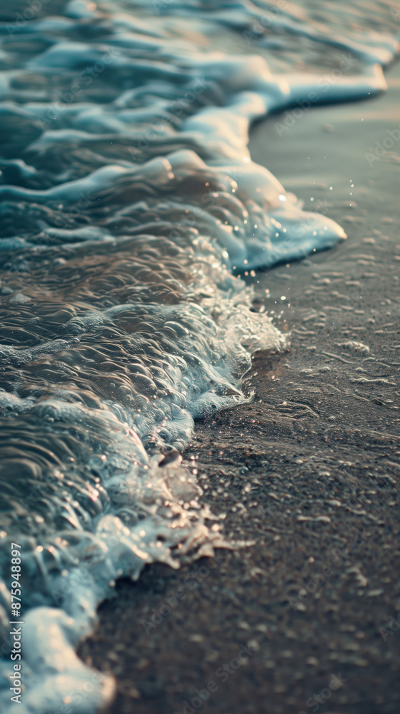 Poster ocean waves on the edge of a sandy shore line. background image. created with generative ai technolo