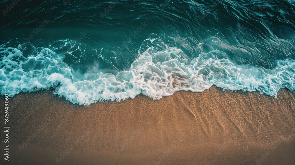 Poster ocean waves on the edge of a sandy shore line. background image. created with generative ai technolo