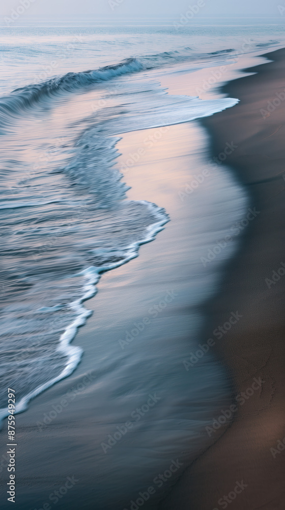 Poster ocean waves on the edge of a sandy shore line. background image. created with generative ai technolo