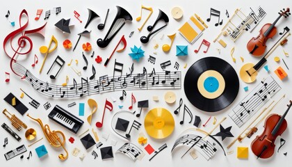sound background musical art music illustration instrument generative creative music design created ai guitar abstract musical art rock paper