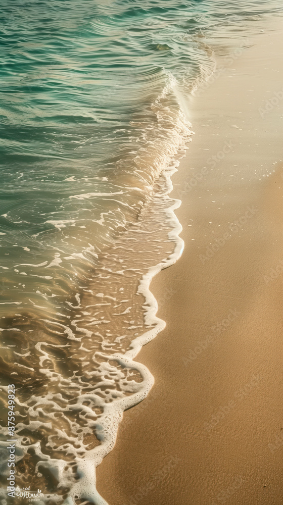 Poster ocean waves on the edge of a sandy shore line. background image. created with generative ai technolo