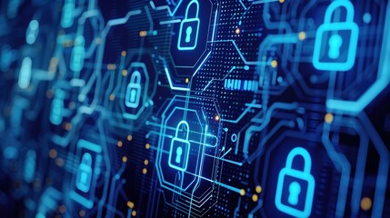 Secure Cryptocurrency Transactions with Blockchain Technology - Cybersecurity Concept with Padlock Symbols on Dark Tech Background