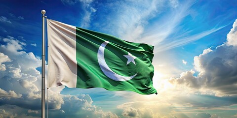 Pakistani flag waving proudly in celebration of Independence Day , Pakistan, independence, day, theme, patriotic, celebration, flag