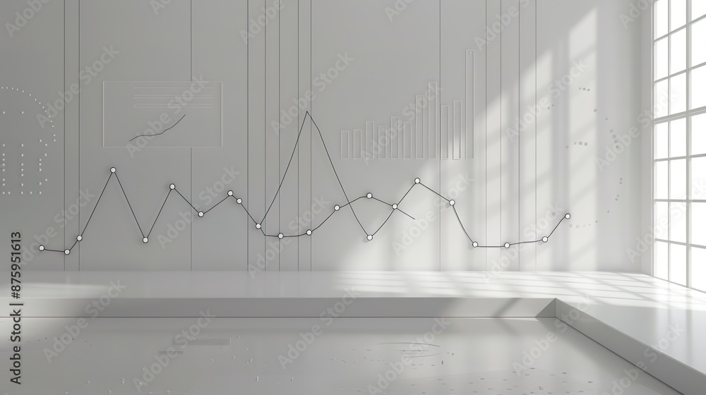 Poster minimalistic line charts on clean white background with space for information