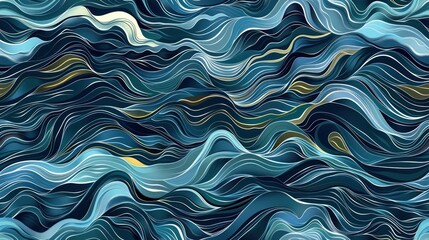 Obraz premium Abstract Blue and Gold Wavy Pattern