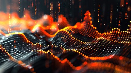 Dynamic 3D Data Charts on Dark Background for Text Overlay