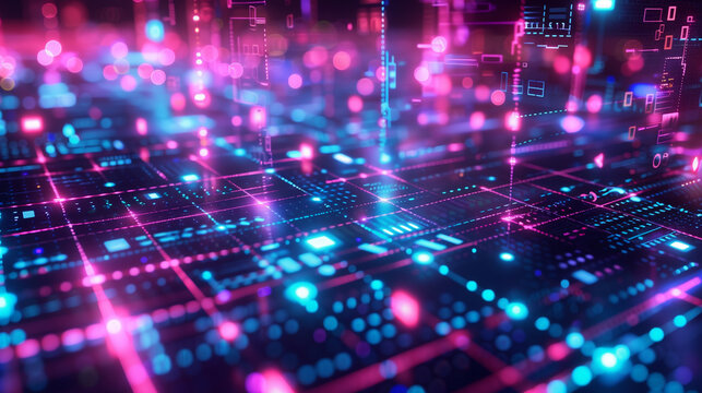 Futuristic neon digital marketing strategy diagram