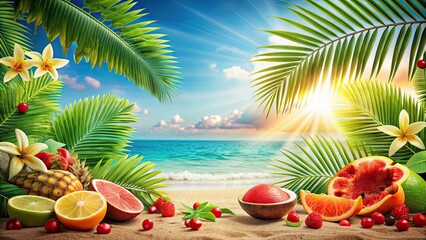 Obraz premium Red of summer vibes with vibrant colors and tropical elements , summer, wallpaper, background, red,vibrant, colorful, tropical