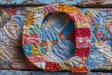 Fototapeta premium 'Q' in a quilt patchwork, homey on a country cottage wall