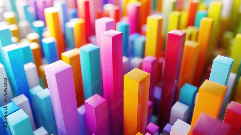 Poster vibrant 3d data graphs on clean white background with copy space