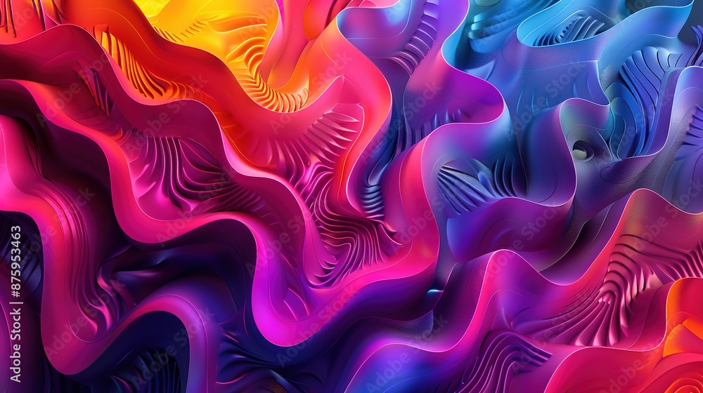 Poster a gradient blend of neon colors forming an intricate 3d pattern