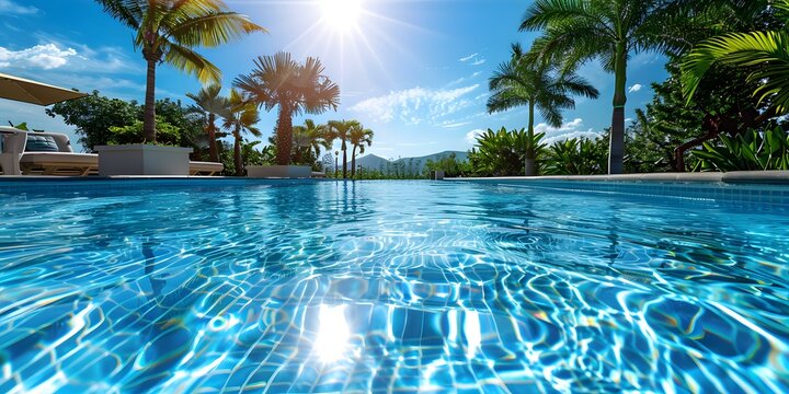 Sparkling blue swimming pool under the sun