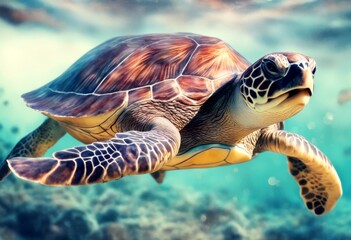 Fototapeta premium nature ocean sea animal underwater turtle marin art color illustration wild white animals reptile aquatic