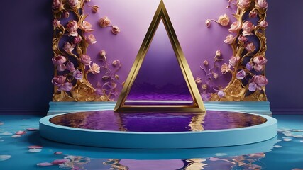 a photorealistic image of a d scene with a gold trian background