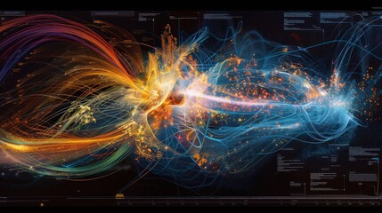 Abstract Digital Art with Intertwined Lines and Lights