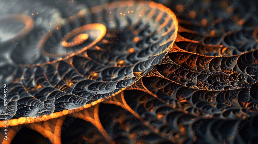 Wall mural abstract fractal pattern with glowing orange edges