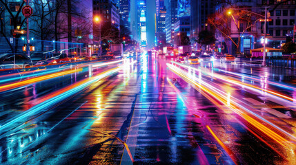 Fototapeta premium Neon City Lights at Night