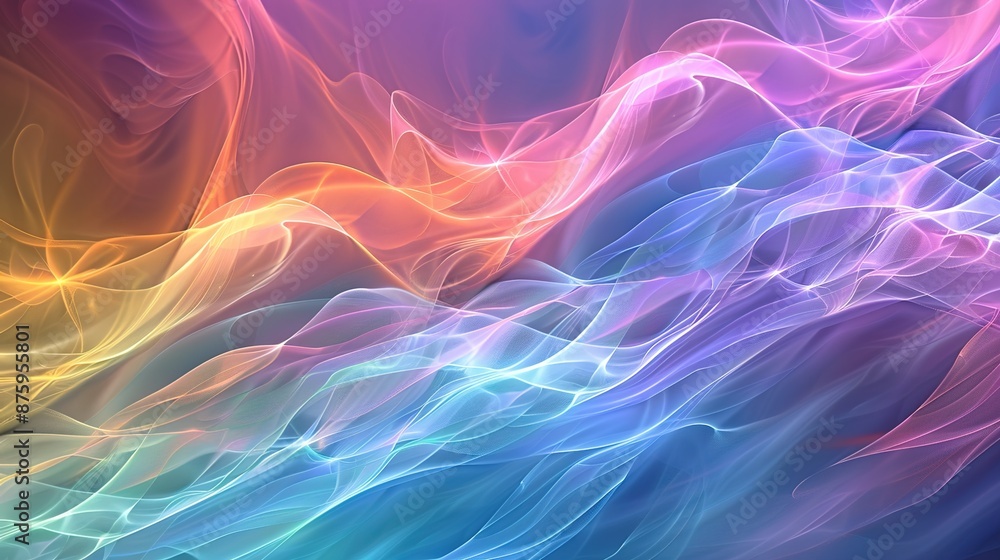 Poster illuminated energy flow - vibrant abstract waves of light in multicolored spectrum for dynamic backd