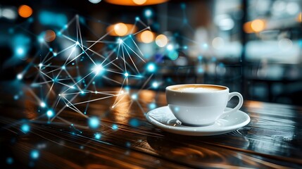 Cup of coffee on a relaxing technology business background