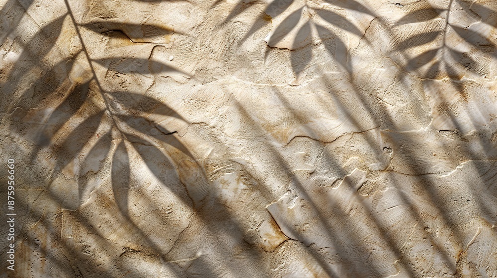 Poster tranquil organic leaf patterns with delicate shadows on textured surface
