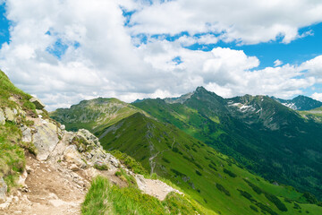 Obraz premium Beautiful mountain landscape with a mountain path. Hiking in the mountains in summer. Natural background. Tatra Mountains