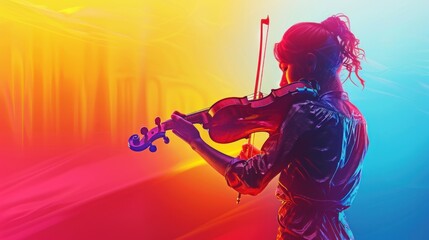 Fototapeta premium An innovative 3D illustration of a person with a human body and a violin for a head playing the violin with grace and precision. The side view captures the elegance and complexity of the musical