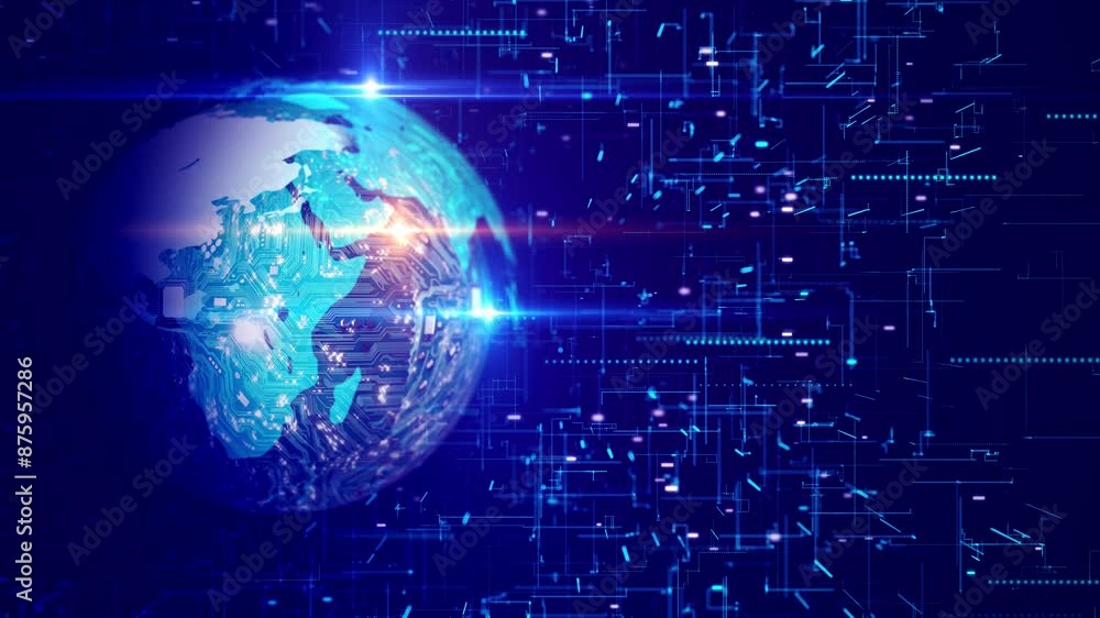 Poster tech earth globalization data, transfer speed internet digital network technology worldwide connecti