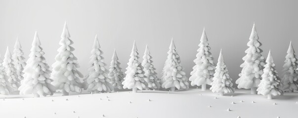 Obraz premium Black and white photo of a winter landscape with snow-covered pine trees.