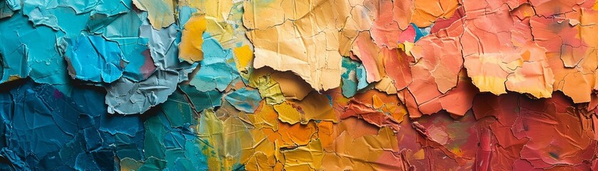 Fototapeta premium Abstract paint strokes in blue, yellow, orange and red.