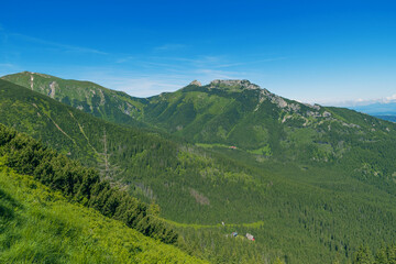 View of Mount Giewont. Beautiful summer landscape in the mountains. Tatra Mountains