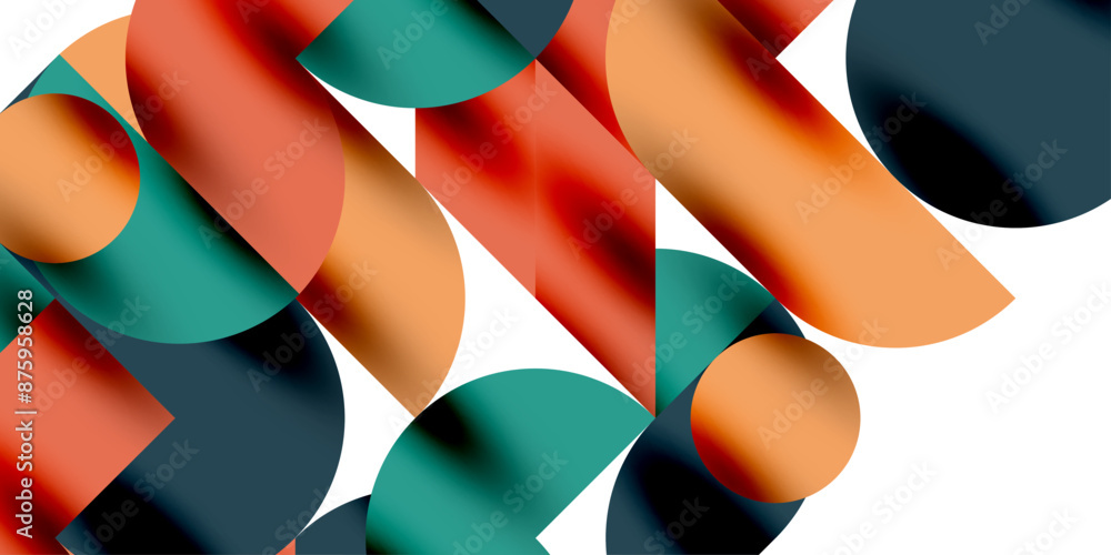 Poster tech minimal circular shapes geometric art. vector modern circles