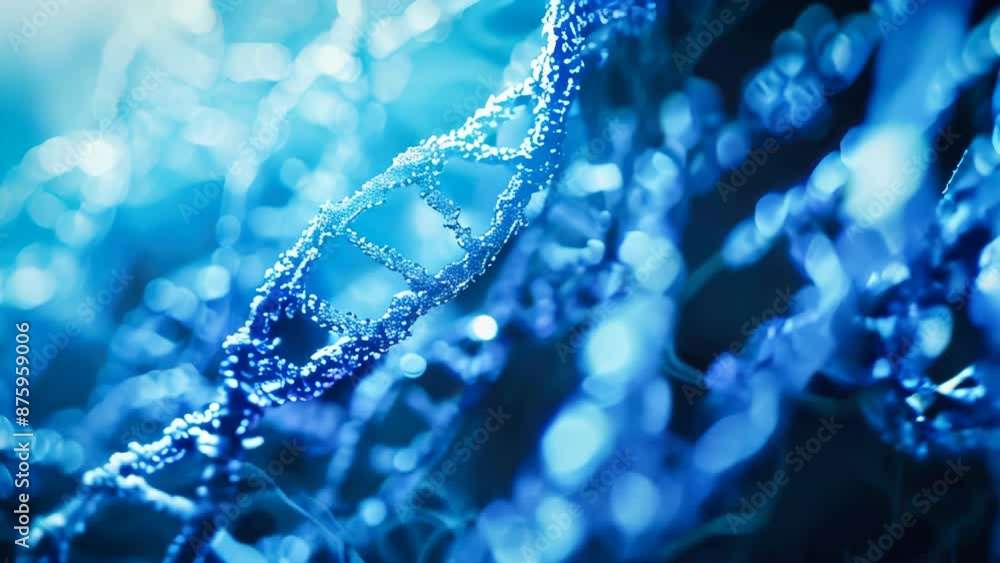 Poster dna structure with glowing particles on black background animation