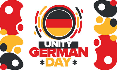 Obraz premium German Unity Day. Happy national holiday of unity, freedom and reunification. Deutsch flag. Celebrated annually on October 3 in Germany. Patriotic poster design. Vector illustration
