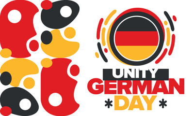 Obraz premium German Unity Day. Happy national holiday of unity, freedom and reunification. Deutsch flag. Celebrated annually on October 3 in Germany. Patriotic poster design. Vector illustration