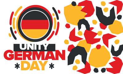 German Unity Day. Happy national holiday of unity, freedom and reunification. Deutsch flag. Celebrated annually on October 3 in Germany. Patriotic poster design. Vector illustration