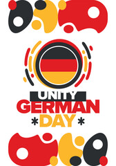 Obraz premium German Unity Day. Happy national holiday of unity, freedom and reunification. Deutsch flag. Celebrated annually on October 3 in Germany. Patriotic poster design. Vector illustration