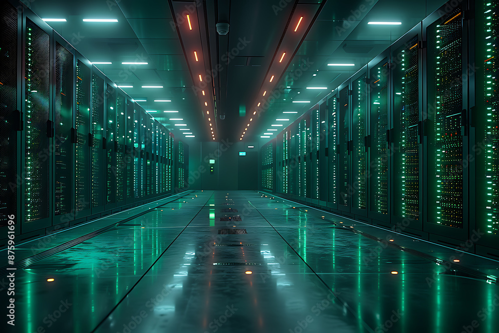 Poster high-tech server racks on minimalist background