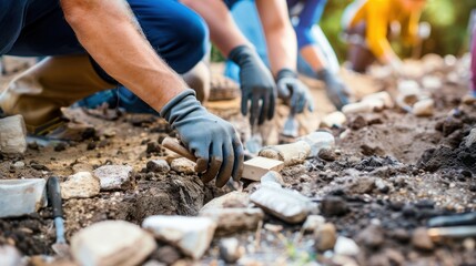 Fototapeta premium Archaeological Dig: Hands Uncovering History