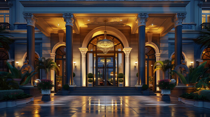 Fototapeta premium The hotel entrance is grand and spacious.
