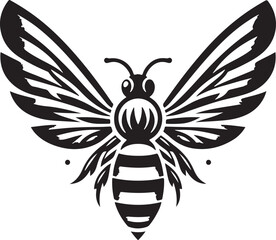 A cute flying bee on a sunflower black and white flat design silhouette vector art icon illustrations
